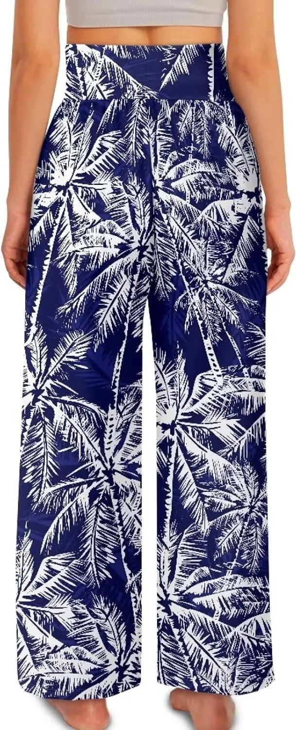 Women's Wide Leg Pants High Waisted Lounge Palazzo Pants Casual Loose Beach Pant Travel Trousers with Pockets
