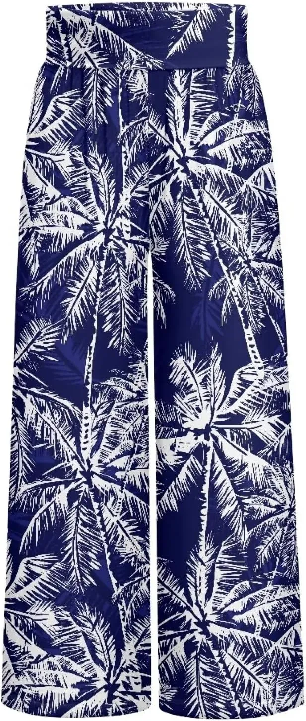 Women's Wide Leg Pants High Waisted Lounge Palazzo Pants Casual Loose Beach Pant Travel Trousers with Pockets