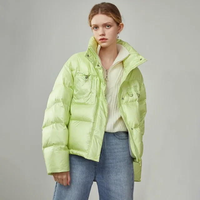 Women's Winter Black Short Stand Collar Down Jackets  Fashion Casual Bread Jacket Women Apricot Loose Down Coats