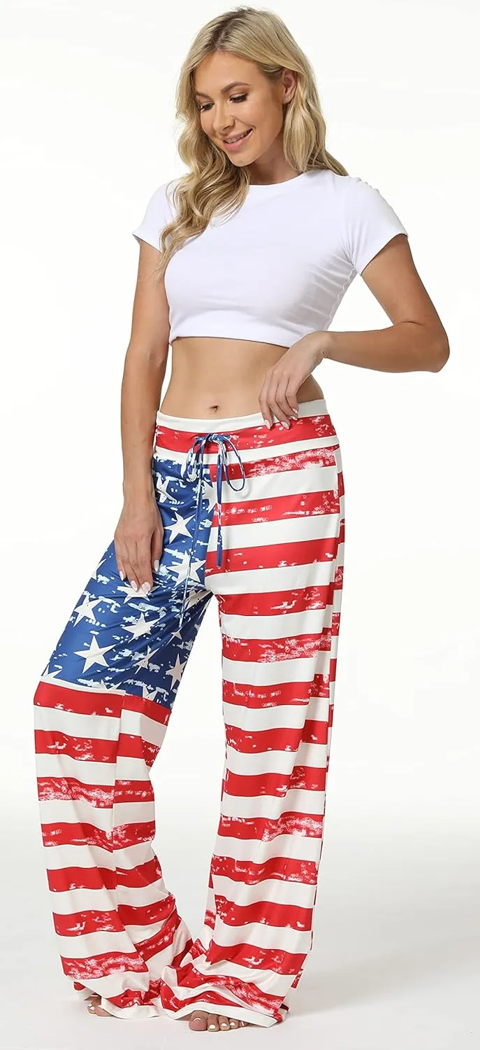X-Image Women's Comfy Pajama Lounge Pants Floral Print Drawstring Jogger Wide Leg Athletic Pants
