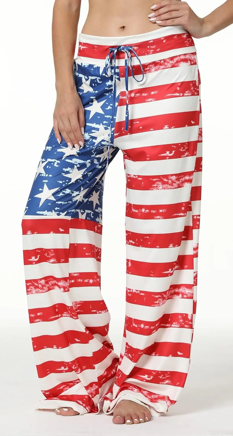 X-Image Women's Comfy Pajama Lounge Pants Floral Print Drawstring Jogger Wide Leg Athletic Pants