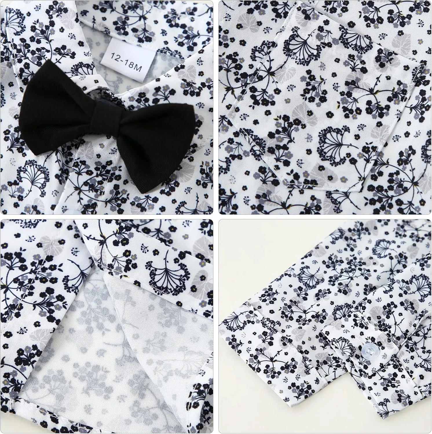 YALLET Toddler Baby Boy Clothes Suit Gentleman Wedding Outfits, Formal Dress Shirt Bowtie Vest Boutonniere Suspender Pants