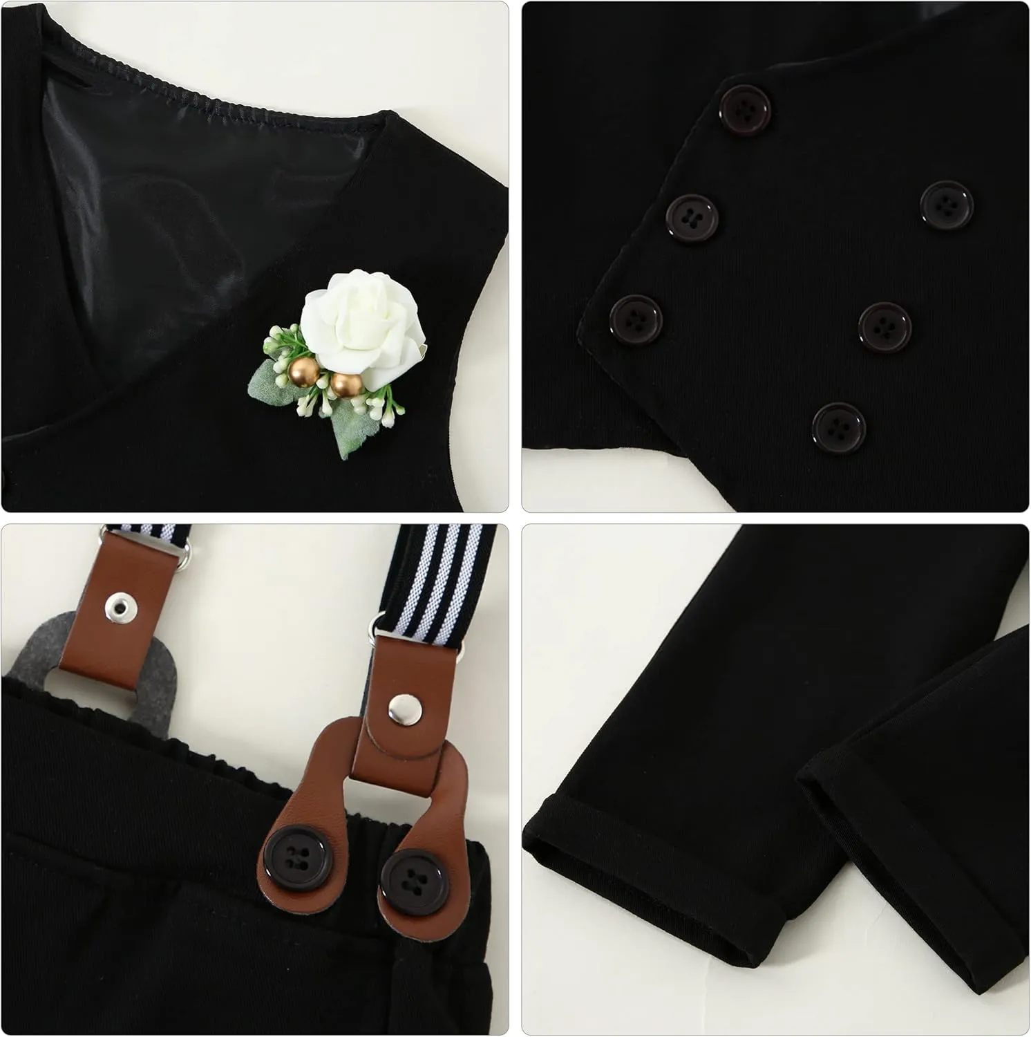 YALLET Toddler Baby Boy Clothes Suit Gentleman Wedding Outfits, Formal Dress Shirt Bowtie Vest Boutonniere Suspender Pants
