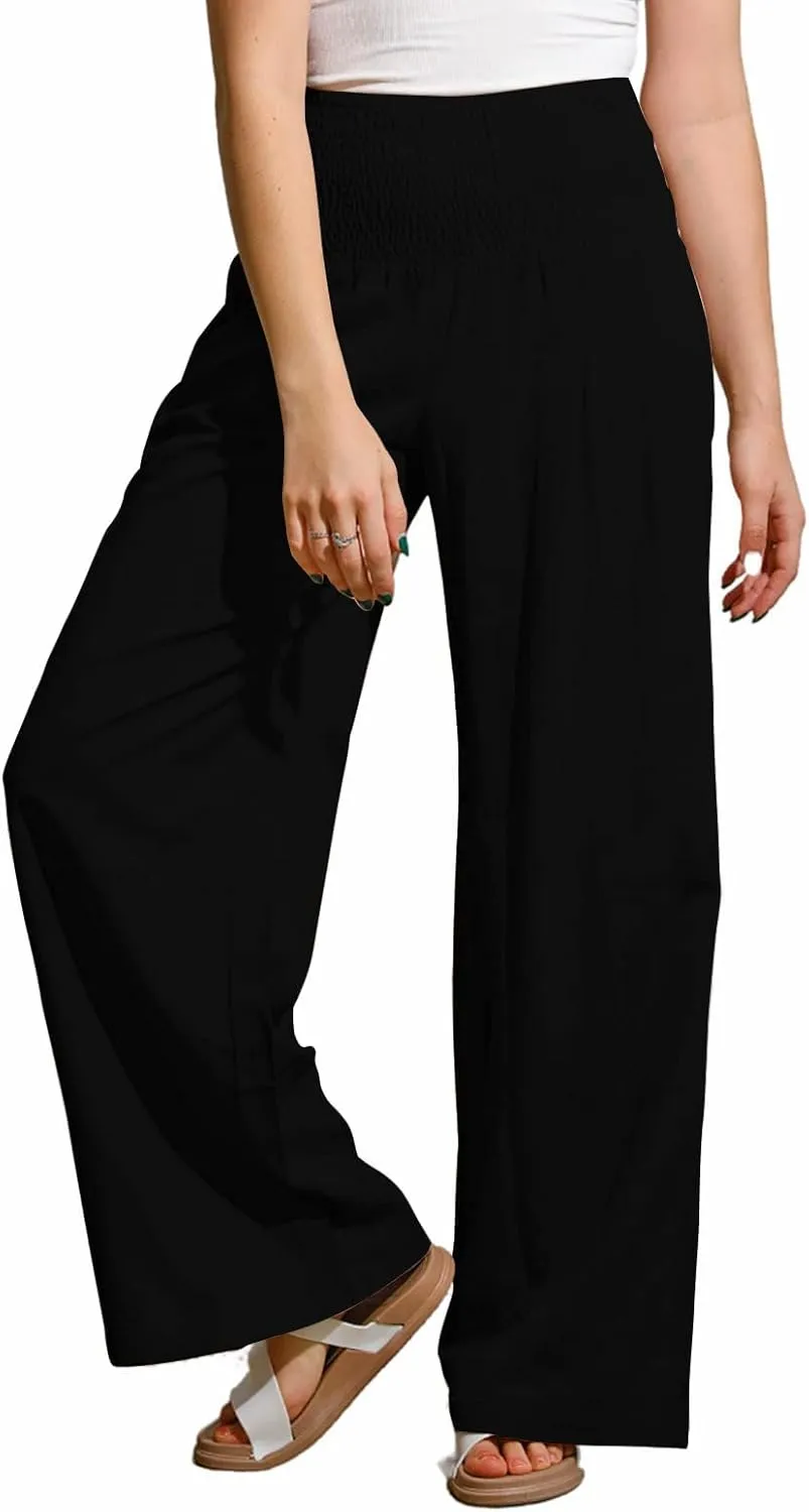 yoeasy Women Summer High Waisted Cotton Linen Palazzo Pants Wide Leg Long Trousers with Pocket