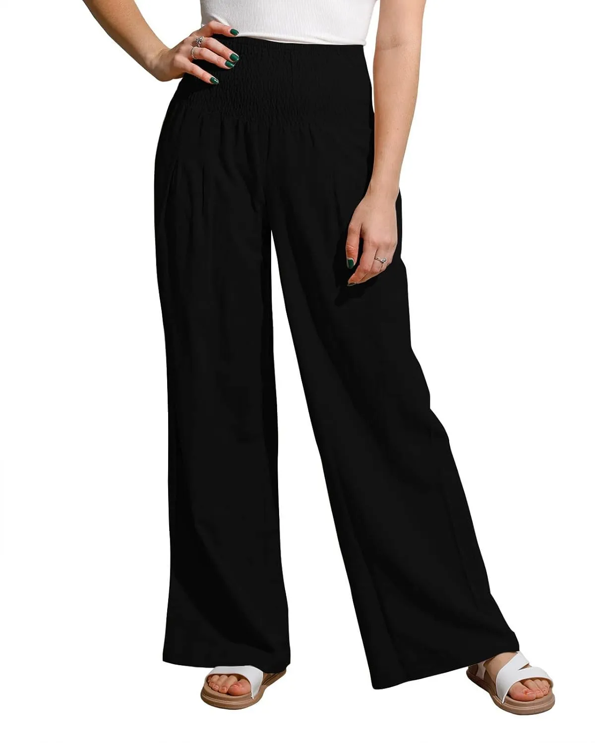 yoeasy Women Summer High Waisted Cotton Linen Palazzo Pants Wide Leg Long Trousers with Pocket