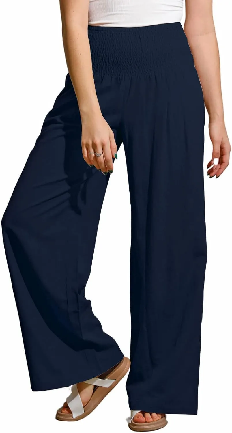 yoeasy Women Summer High Waisted Cotton Linen Palazzo Pants Wide Leg Long Trousers with Pocket