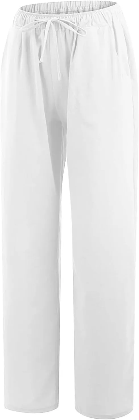 YRAETENM Casual Linen Pants for Women Wide Leg Baggy Flowy Beach Trousers Summer Elastic High Waisted Palazzo Pants