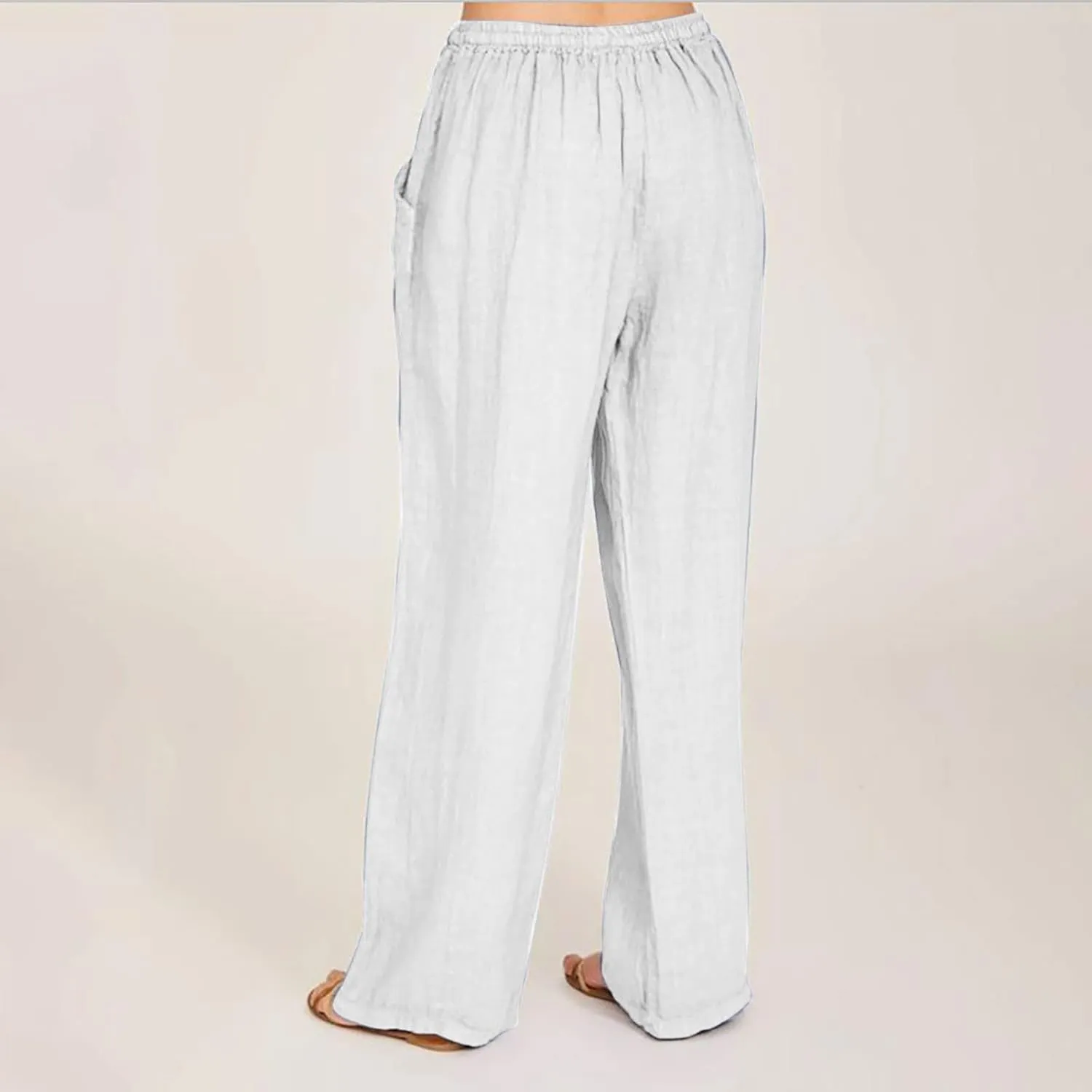 YRAETENM Casual Linen Pants for Women Wide Leg Baggy Flowy Beach Trousers Summer Elastic High Waisted Palazzo Pants