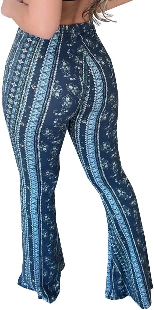 YUZIBAO Women's Flare Yoga Leggings High Waisted Boho Palazzo Wide Leg Pants Bell Bottoms