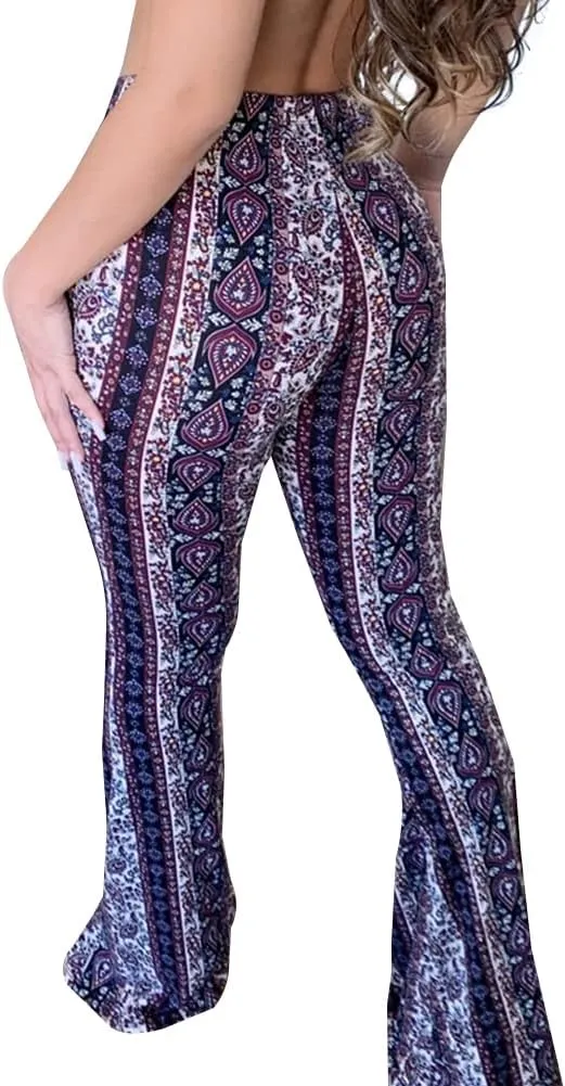 YUZIBAO Women's Flare Yoga Leggings High Waisted Boho Palazzo Wide Leg Pants Bell Bottoms