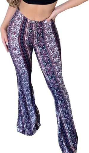 YUZIBAO Women's Flare Yoga Leggings High Waisted Boho Palazzo Wide Leg Pants Bell Bottoms