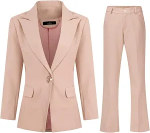 YYNUDA Women's Business 2 Piece Lady Suit Set Office Work Solid 1 Button Pantsuit Blazer Jacket and Pants