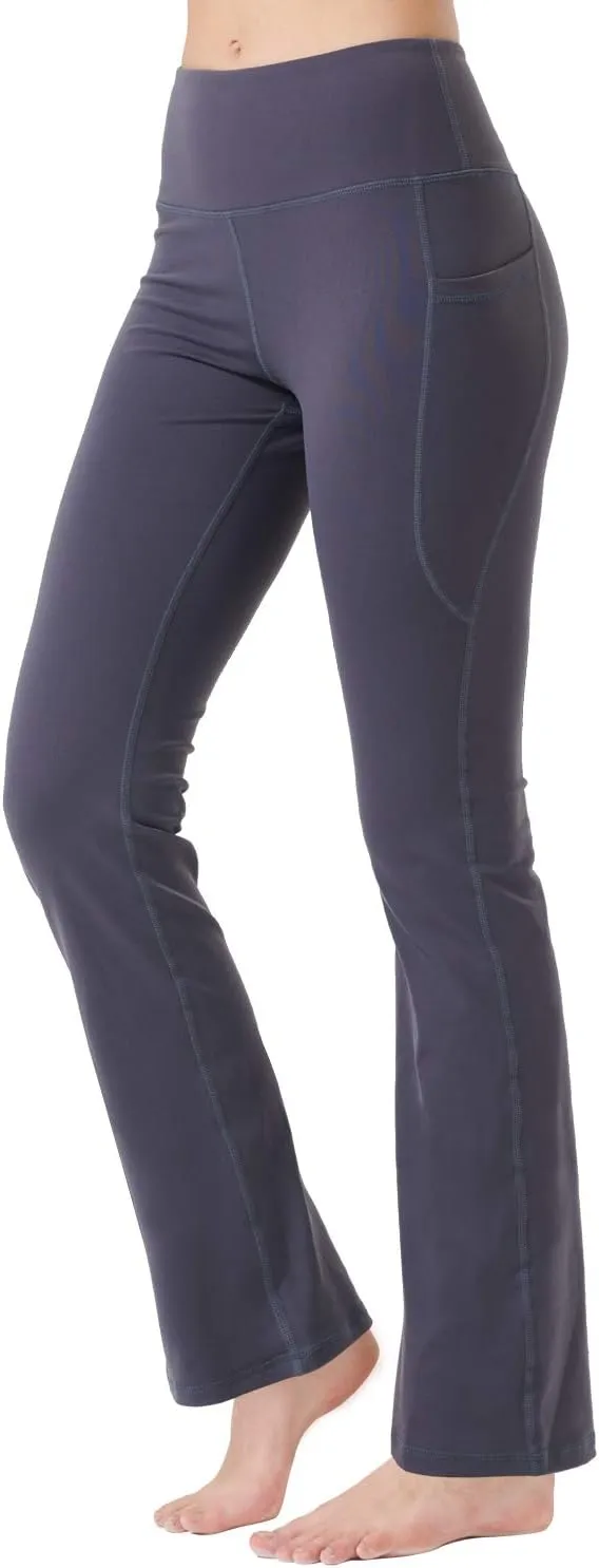 Zeronic Women's High Waist Bootcut Yoga Pants with Pockets Tummy Control Workout Running Pants Long Bootleg Flare Pants
