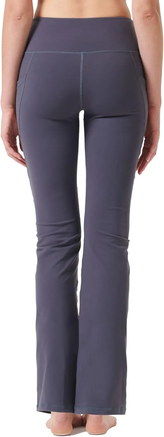 Zeronic Women's High Waist Bootcut Yoga Pants with Pockets Tummy Control Workout Running Pants Long Bootleg Flare Pants