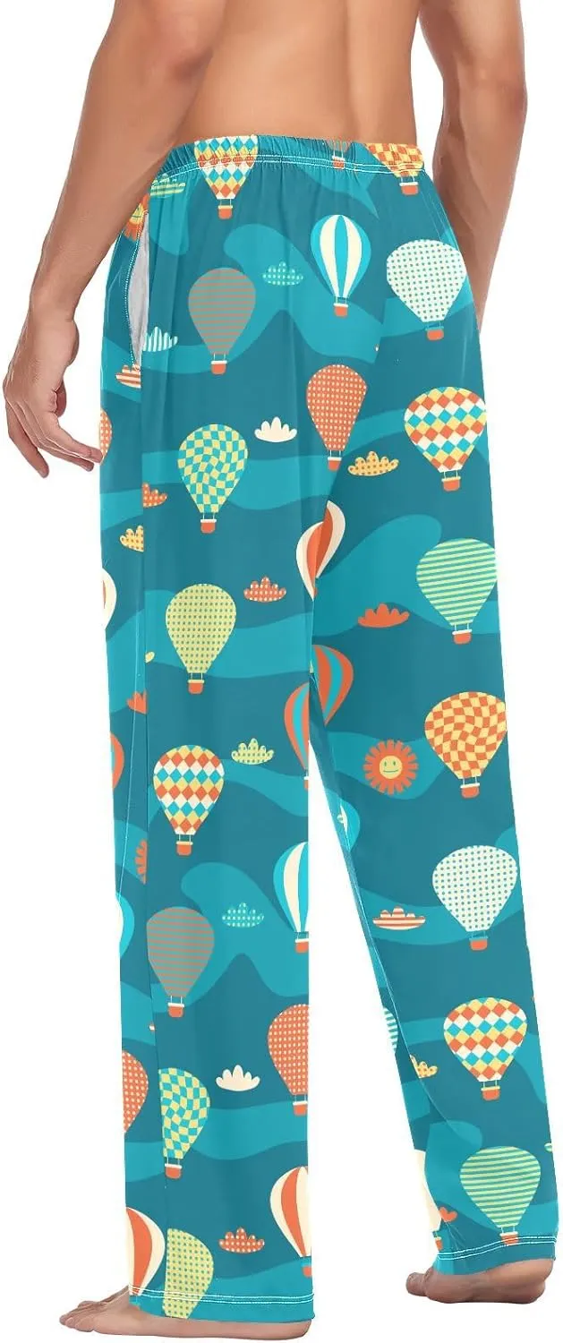 ZZKKO Pajamas Pants for Men Hot Air Balloons Clouds Men's Pajama Bottoms 100% Cotton PJ Pants for Mens S-XXL