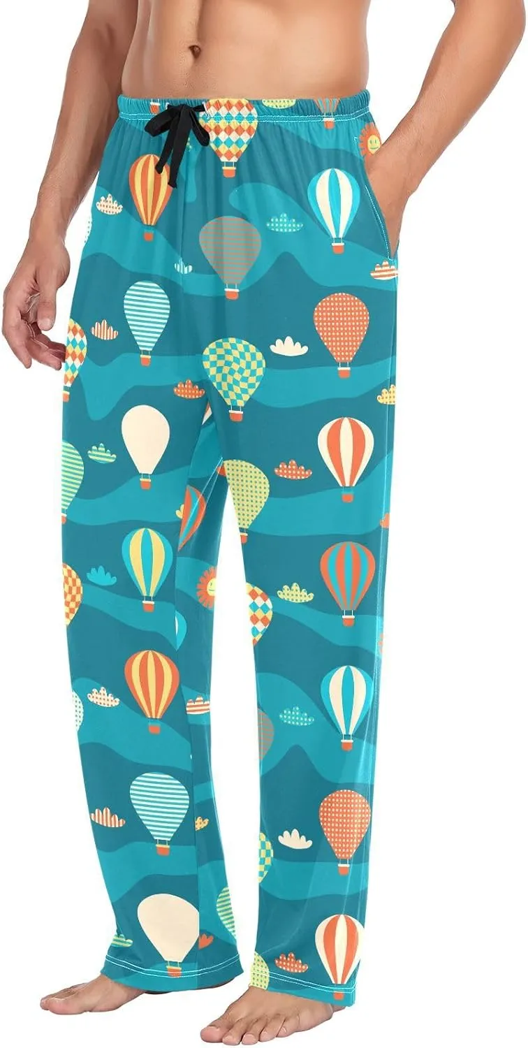ZZKKO Pajamas Pants for Men Hot Air Balloons Clouds Men's Pajama Bottoms 100% Cotton PJ Pants for Mens S-XXL