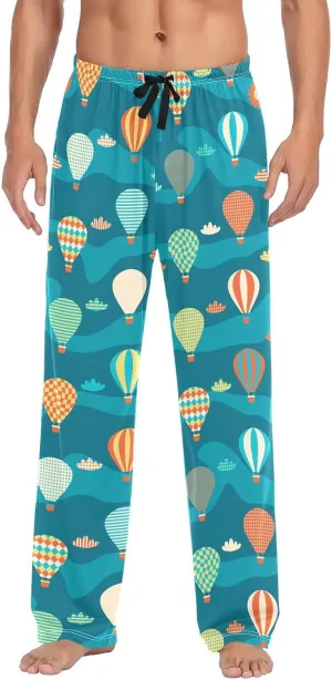 ZZKKO Pajamas Pants for Men Hot Air Balloons Clouds Men's Pajama Bottoms 100% Cotton PJ Pants for Mens S-XXL