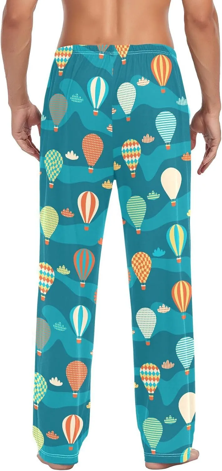 ZZKKO Pajamas Pants for Men Hot Air Balloons Clouds Men's Pajama Bottoms 100% Cotton PJ Pants for Mens S-XXL
