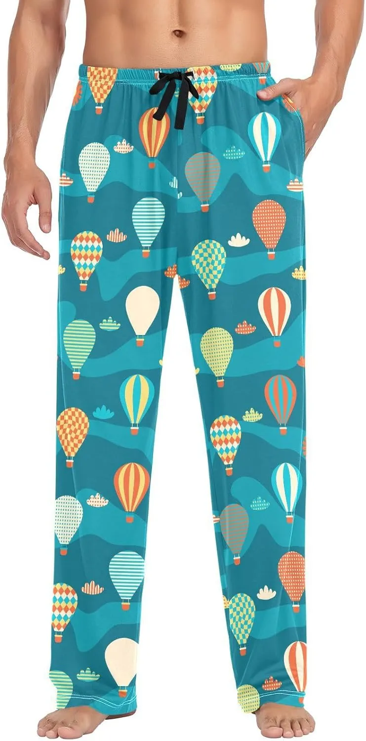 ZZKKO Pajamas Pants for Men Hot Air Balloons Clouds Men's Pajama Bottoms 100% Cotton PJ Pants for Mens S-XXL